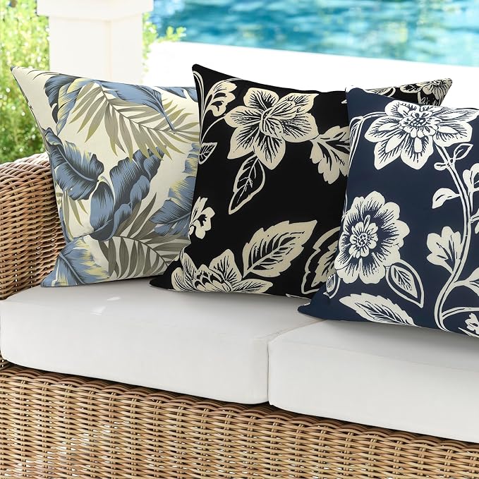 DYTXIII Pack of 2 Outdoor Waterproof Pillow Covers ONLY, 18"x18" Square Decorative Double Printed Throw Pillow Cases for Patio Couch Porch Furniture, Vines Black