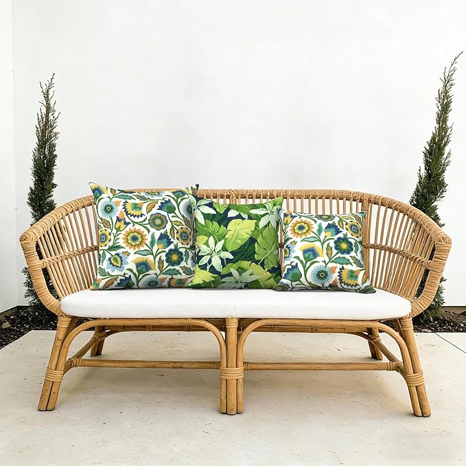 Outdoor Pillows with Insert 18x18 Inch, Waterproof Throw Pillow for Patio Furniture, Decorative Back Cushion for Garden Home Sofa Office Chair, Set of 2, Jungle Leaves