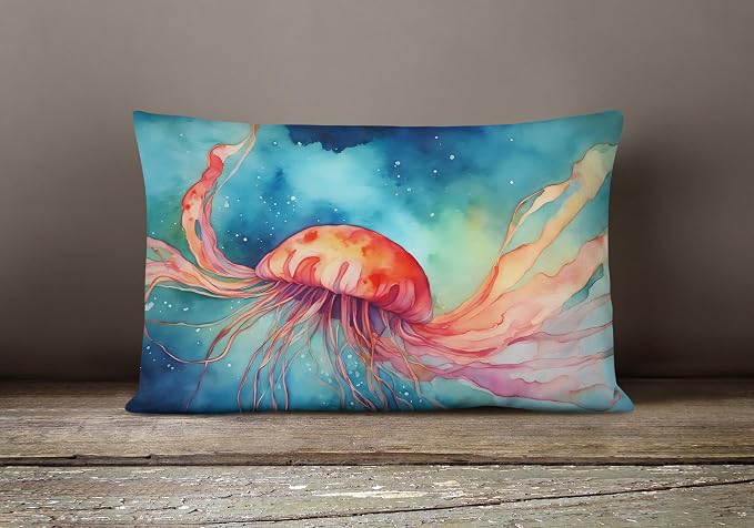 Caroline's Treasures DAC2788PW1216 Jellyfish Throw Pillow Machine Washable, Indoor Outdoor Decorative Pillow for Couch, Bed or Patio, 12HX16W