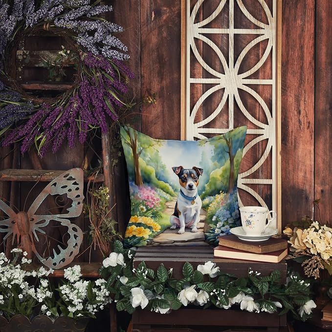 Caroline's Treasures Jack Russell Terrier Spring Path Throw Pillow Machine Washable, Indoor Outdoor Decorative Pillow for Couch, Bed or Patio, 18Hx18W
