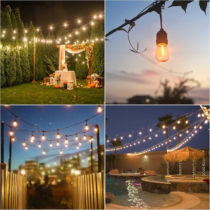 ZJOJO Solar String Lights Outdoor Waterproof 100FT Edison String Lights | Commercial Grade S14 Shatterproof Bulbs Patio Lights Solar Powered Outdoor,Hanging Lights for Cafe Patio Backyard Bistro Farm