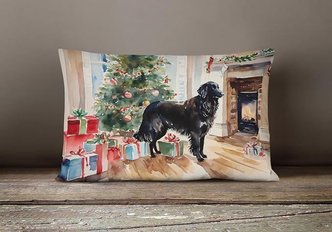 Caroline's Treasures DAC2658PW1216 Flat-Coated Retriever Cozy Christmas Throw Pillow Machine Washable, Indoor Outdoor Decorative Pillow for Couch, Bed or Patio, 12HX16W