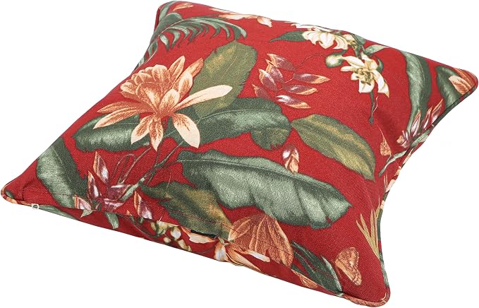 Outdoor Throw Pillow with Insert 18x18 Inch, Set of 2, Piping Edge Waterproof Fade Resistant Decorative Fluffy Pillows for Patio Furniture Chair Bench Couch Sofa - Red Floral