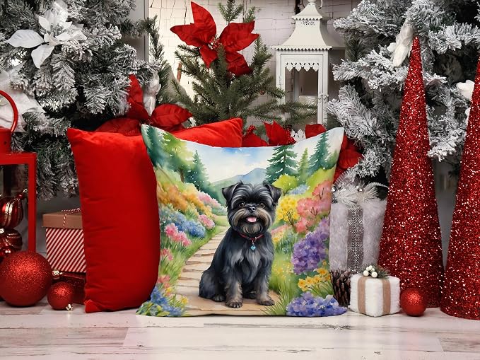 Caroline's Treasures Affenpinscher Spring Garden Throw Pillow Machine Washable, Indoor Outdoor Decorative Pillow for Couch, Bed or Patio, 14Hx14W