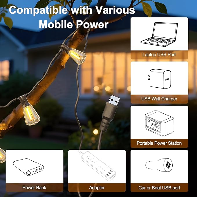 BLIATLUS 25FT Solar String Lights, Waterproof Remote 8+2 ST38 LED for Patio Garden