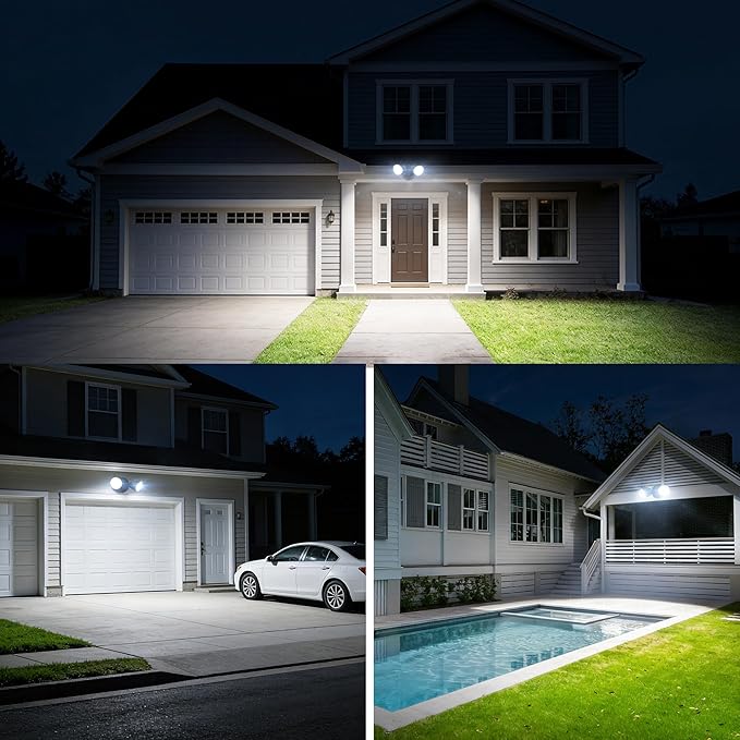 LUTEC 3500 Lumen 32 Watt 28 LED Dual-Head Floodlight Outdoor, Full Metal Design, Waterproof Exterior Security Wall Light for Patio, Garden, Yard-Brown
