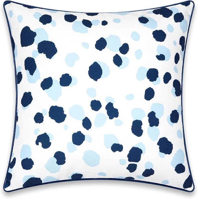 Hofdeco Premium Coastal Patio Indoor Outdoor Throw Pillow Cover Only, 20"x20" Water Repellent for Backyard, Couch, Navy Blue Leopard with Piping