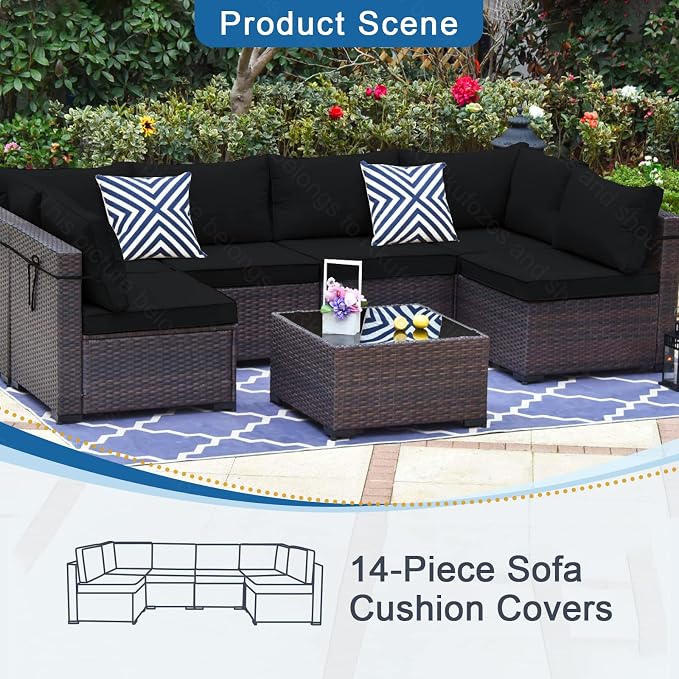 14Pcs Patio Cushion Covers, Furniture Cushion Slipcovers, 24.8"x24.8"x3.14" | Outdoor Cushion Slipcovers, Water Resistant Fabric, Zipper Design, Fits Patio Sectional Furniture