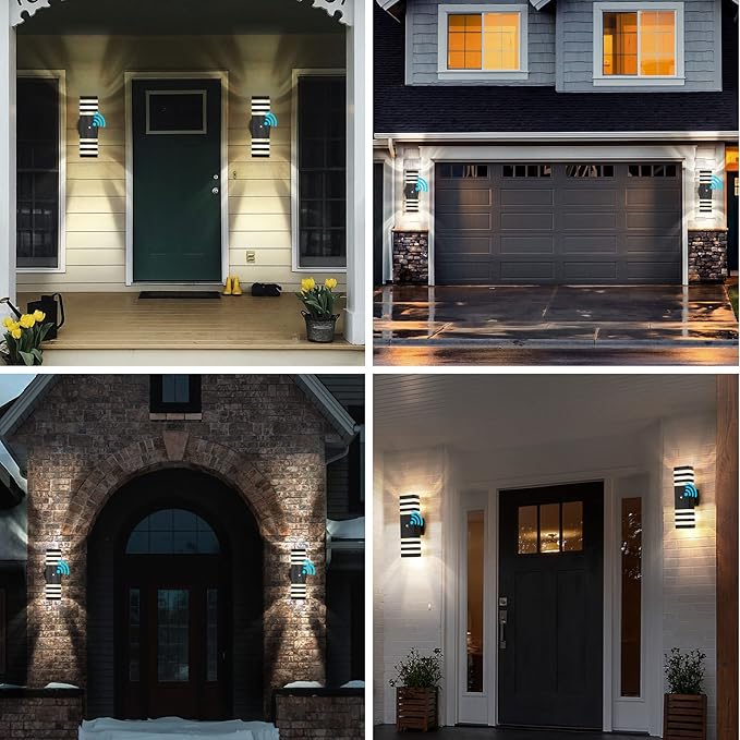 6 Pack Outdoor Wall Lights Dusk to Dawn Exterior Light Fixture, 3-Layer Black Outdoor Lights for House, IP65 Waterproof Up and Down Outside Porch Lights for Garage Patio, 3000K