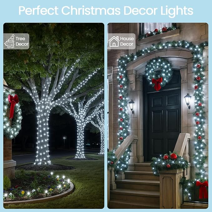 200 LED Connectable String Lights, 66FT Christmas Lights Outdoor Indoor | Cool White, 13 Modes, Timer, Clear Wire Waterproof Twinkle Fairy Lights Plug in for Bedroom Classroom Patio Xmas Tree Decor