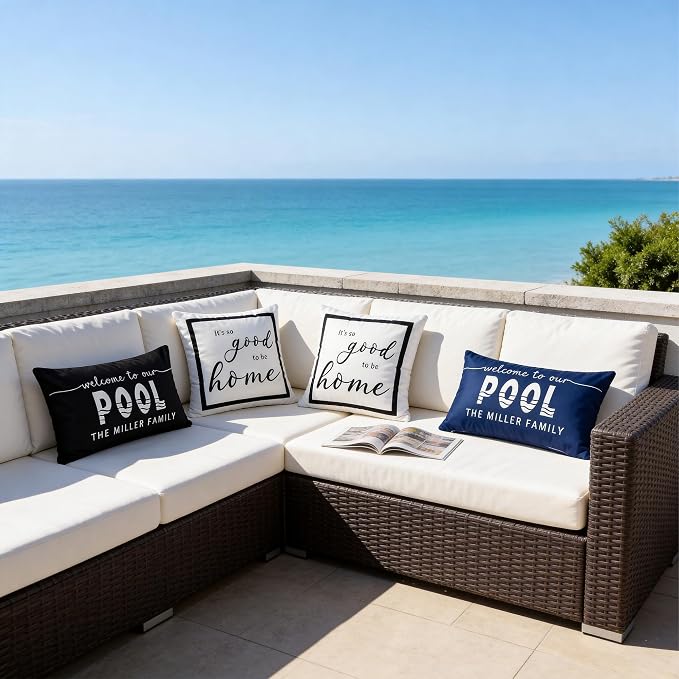 Outdoor Pillow Covers Waterproof 18x18 Inch Set of 2 | Black and White It’s So Good to Be Home Modern Farmhouse Decorative Cushion Cases for Patio Garden Porch Sofa Couch Pool