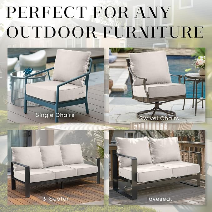 Luxury 24*24*6in Outdoor Patio Cushions, 1 Piece Beige Outdoor Cushion | 6in Outdoor Patio Cushions, Water-Resistant, Reversible, Removable Cover, for Patio Chairs Sofa Couch Loveseat