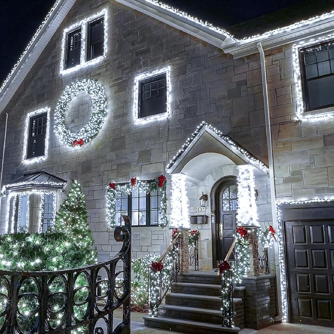 100FT 300 LED Christmas Lights Outdoor, Christmas Tree Lights, Cool White | Plug in 8 Modes Connectable String Lights for Outside Indoor Patio Garden Yard Party Holiday Wedding Decorations
