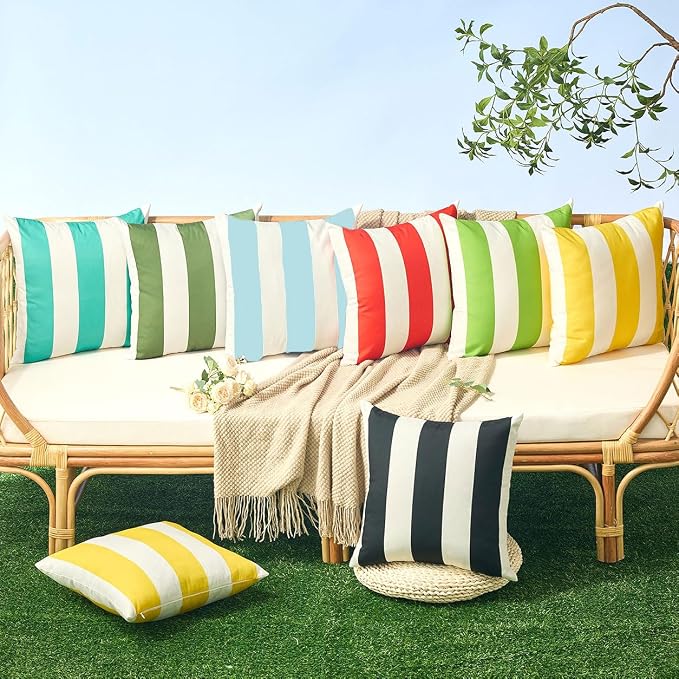 Allorry Outdoor Pillow Covers 18x18 Light Blue Striped Outdoor Decor 007O18 | Striped Pillow Covers|for Spring Summer Outdoor Waterproof Garden Patio Furniture Sofa Bed Home Decor
