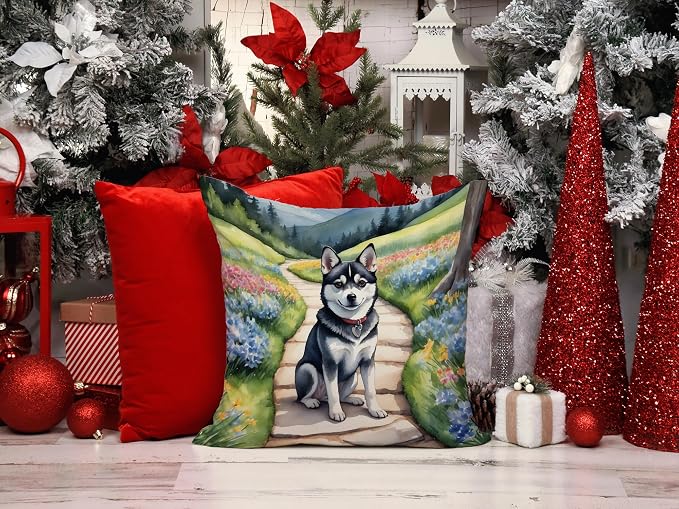 Caroline's Treasures Alaskan Klee Kai Spring Garden Throw Pillow Machine Washable, Indoor Outdoor Decorative Pillow for Couch, Bed or Patio, 14Hx14W
