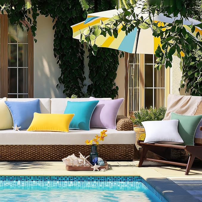 Phantoscope Pack of 2 Outdoor Waterproof Throw Pillow Covers Decorative Square Cushion Case Patio Pillows for Couch Tent, Foggy Blue 18x18 inches