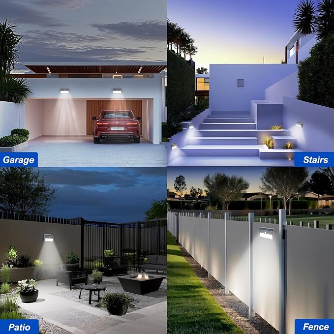 JEJOT 6 Pack Solar Motion Lights Outdoor Waterproof, 270° Wide Angle,3 Modes Solar Wall Lights, Anti Glare Solar Powered Flood Lights for Fence Garage Garden Patio Yard
