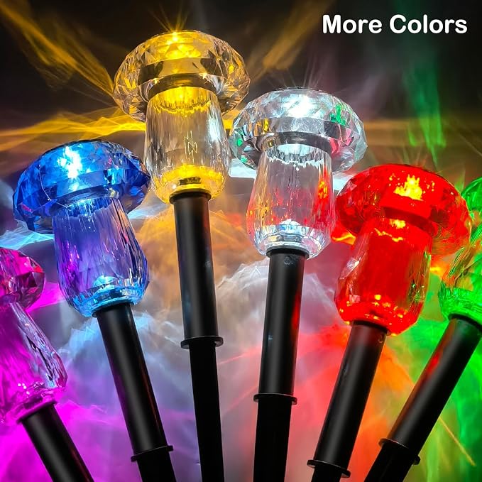 Solar Lights Outdoor 8 Pack Color Changing Mushroom Garden Lights | Waterproof Pathway Yard Walkway Landscape Path Lighting for Outside, Auto On/Off Decorations, Acrylic Diamond-like Lampshade