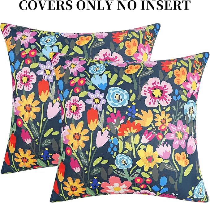 Adabana Outdoor Waterproof Floral Pillow Covers 18x18 Inch | Colorful Outdoor Pillow Covers Summer Decirative for Patio Furniture Porch Garden Pillows