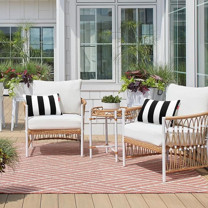 Pack of 4 Outdoor Throw Pillows,16x16 Inch All-Weather Water-Resistant Patio Pillows with Inserts,Decorative Pillows for Patio Furniture,Couch,Sofa,Poolside,Black White
