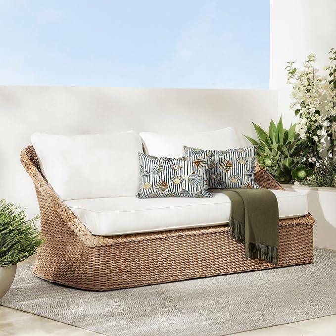 DYTXIII Pack of 2 Outdoor Waterproof Lumbar Pillow Covers ONLY, 12x20 Rectangle Decorative Double Printed Pillow Cases for Patio Couch Porch Furniture - Crayon Shells
