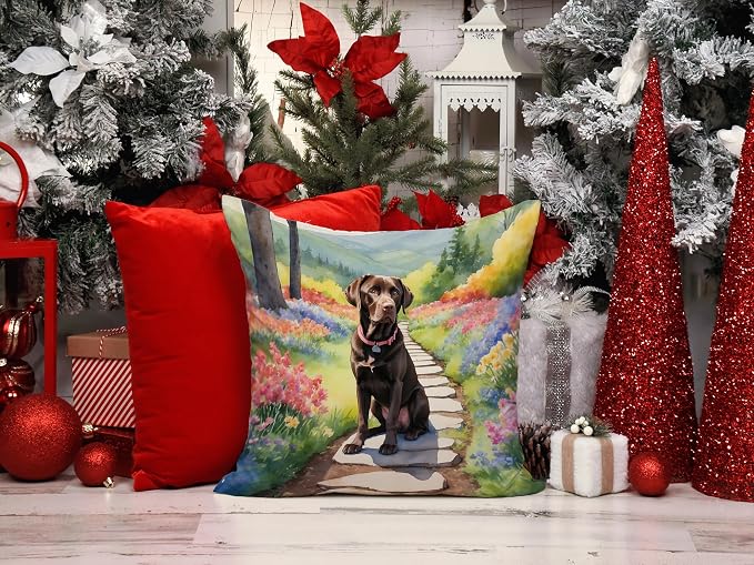 Caroline's Treasures Labrador Retriever Spring Path Throw Pillow Machine Washable, Indoor Outdoor Decorative Pillow for Couch, Bed or Patio, 14Hx14W