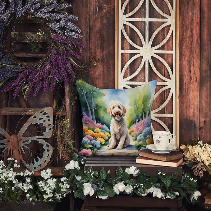 Caroline's Treasures Labradoodle Spring Path Throw Pillow Machine Washable, Indoor Outdoor Decorative Pillow for Couch, Bed or Patio, 18Hx18W