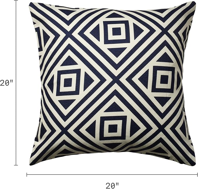 Fab Habitat Indoor/Outdoor Throw Pillow Made from Recycled Polyester Yarn - Double Sided, Stain Resistant, Machine Washable - Modern - Patio, Deck, Porch, Living Room - Seoul Navy & White (20" x 20")
