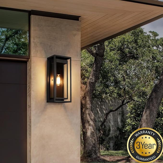 19" Outdoor Wall Lights, 2 Pack Large Size Matte Black Outdoor Sconce Lights with Clear Glass Shade, Waterproof Porch Lighting Exterior Light Fixture for Front Door, Garage