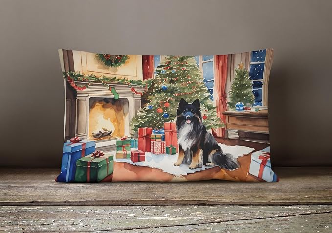 Caroline's Treasures DAC2691PW1216 Keeshond Cozy Christmas Throw Pillow Machine Washable, Indoor Outdoor Decorative Pillow for Couch, Bed or Patio, 12HX16W