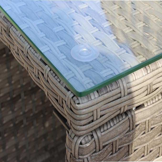 IRONORA Outdoor Wicker Side Table Patio Side Tables for Outside, Tempered Glass Top Wicker Table with Storage End Table for Balcony Porch Deck