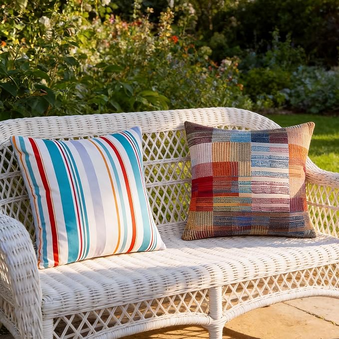 Adabana Patio Striped Outdoor Pillow Covers Waterproof Set of 2, 18"x18" | Colorful Decor, Blue Outdoor Pillows for Patio Furniture Garden Porch