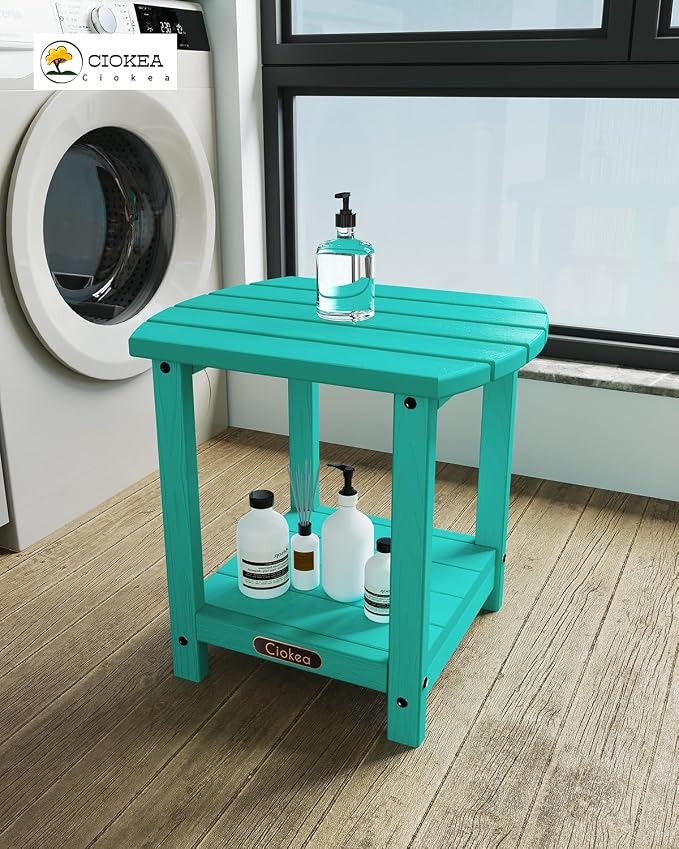 Ciokea Adirondack Outdoor Side Table 2 Pack, 2-Tier Sturdy Patio End Table Weather Resistant for Patio, Pool, Porch, Lake Blue