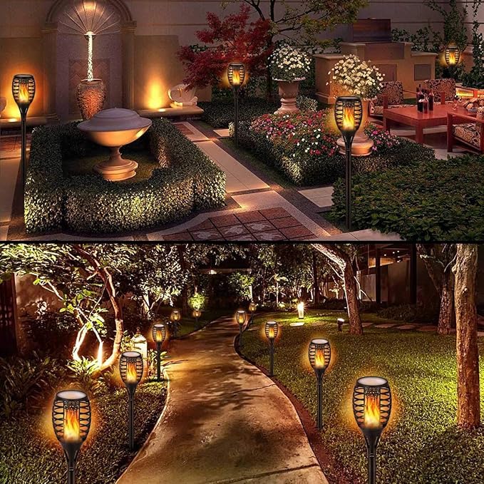LUYE Low Voltage Torch Landscape Lights Wired Flickering Flames Torches Pathway Lights 12V Outdoor Torch Lighting with Connector Waterproof Landscape Lighting for Christmas Yard Decoration (8Pack)