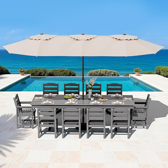 SERWALL Outdoor Armless Dining Chairs Set of 4, All-Weather HDPE Patio Chair with 19.7" Widened Seat, for Backyard, Garden, Gray