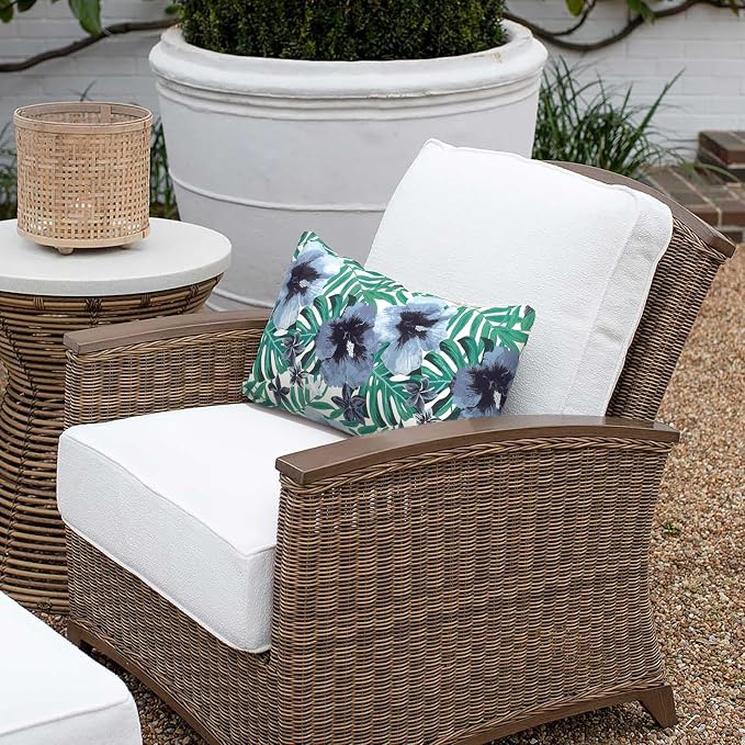 Outdoor Lumbar Pillow Covers 12”x20”, Rectangle Throw Pillow Covers for Patio Furniture, Decorative Lumbar Cushion Case for Garden Balcony Couch Office Chair, Pack of 2,Blue Salmone Tropical