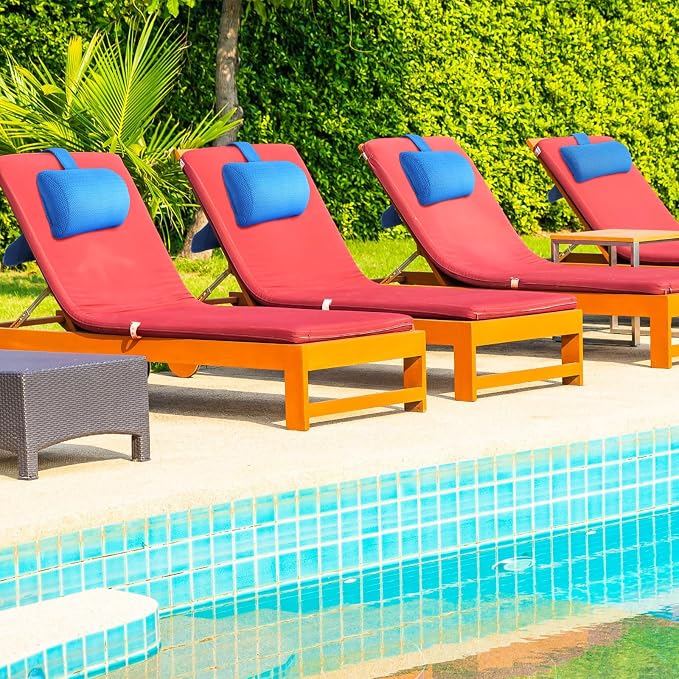 Kigley 2 Pcs Chaise Lounge Headrest Pillow for Patio Outdoor Pool Headrest Pillow Quick Drying Lounger Supplies for Adult with Non Slip Weighted Tail(Blue)