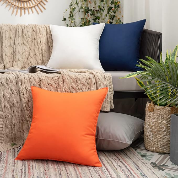 MIULEE Pack of 2 Waterproof Pillow Inserts Bundle Pack of 2 Outdoor Pillow Covers Orange 18x18 Inch