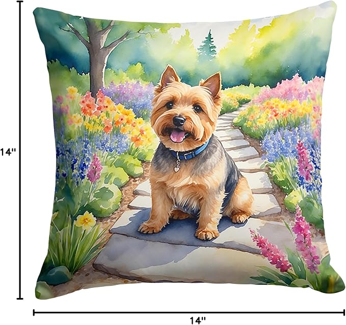 Caroline's Treasures Norwich Terrier Spring Path Throw Pillow Machine Washable, Indoor Outdoor Decorative Pillow for Couch, Bed or Patio, 14Hx14W