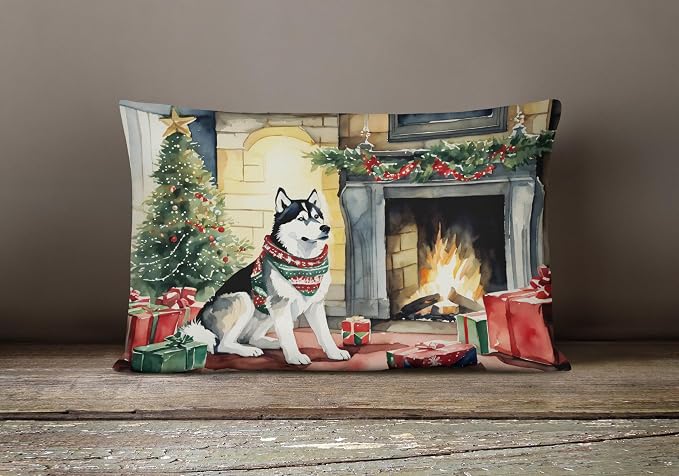 Caroline's Treasures DAC2753PW1216 Siberian Husky Cozy Christmas Throw Pillow Machine Washable, Indoor Outdoor Decorative Pillow for Couch, Bed or Patio, 12HX16W