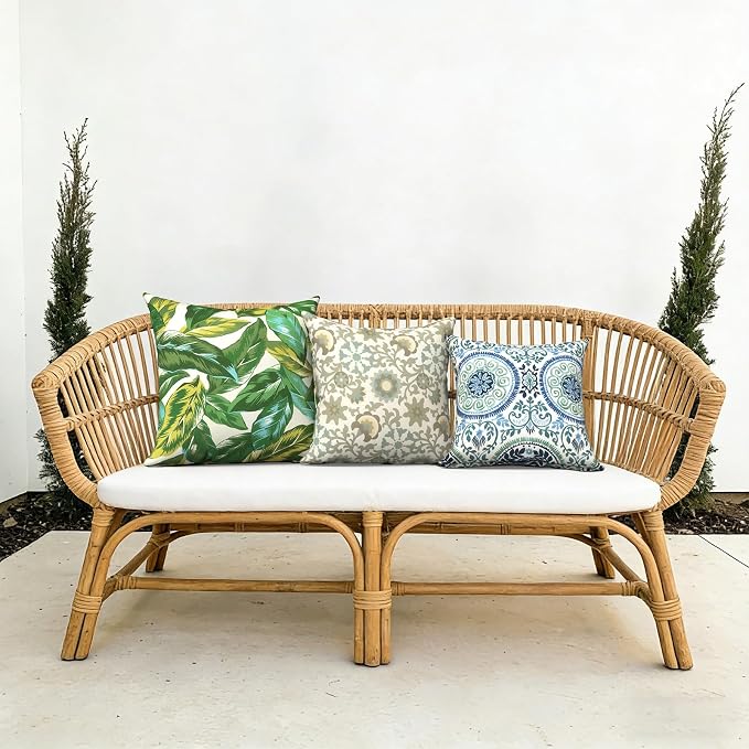 Outdoor Pillows with Insert 18x18 Inch, Waterproof Throw Pillow for Patio Furniture, Decorative Back Cushion for Garden Home Sofa Office Chair, Set of 2, Floral Symphony