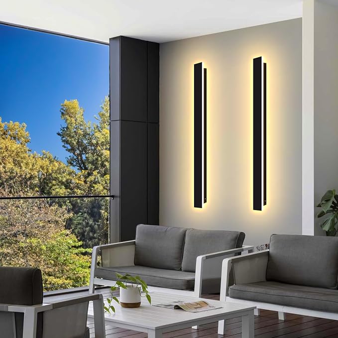 Outdoor Wall Light LED Long Wall Sconce 39.38in Ip65 Waterproof Black Modern Outdoor Lights 3000k 32W Metal Exterior Light Fixture for Porch Light Patio Door Yard Garden Villa Living Room