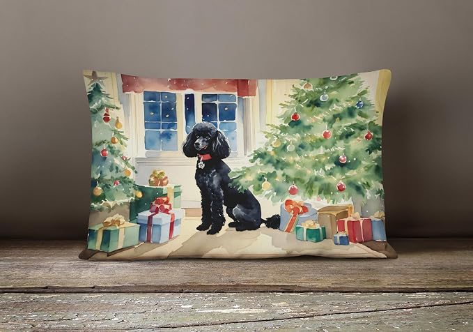 Caroline's Treasures DAC2724PW1216 Poodle Cozy Christmas Throw Pillow Machine Washable, Indoor Outdoor Decorative Pillow for Couch, Bed or Patio, 12HX16W
