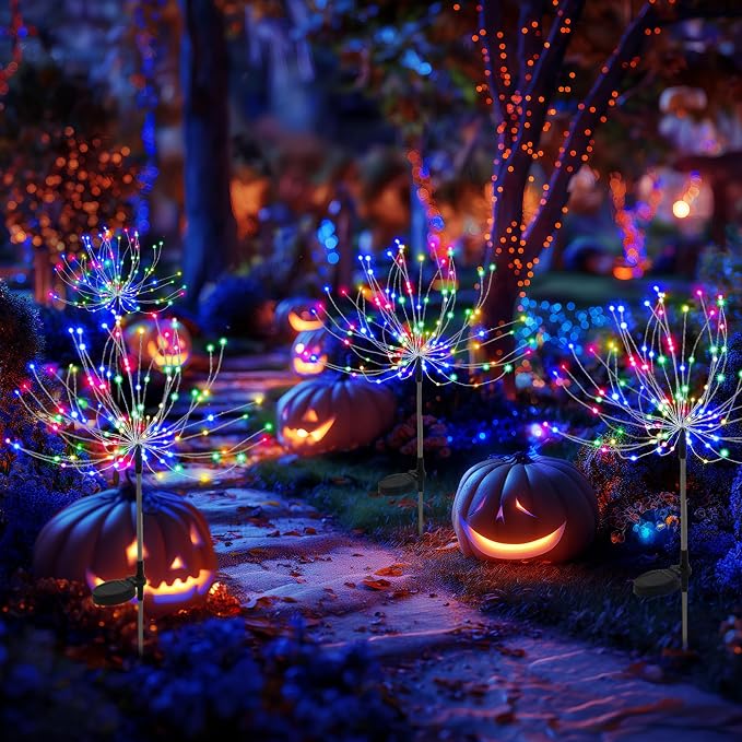 PEVOROS Solar Firework Fairy Garden Lights Outdoor, Colorful, 8 Pack | 120 LEDs, Waterproof, Fairy Garden Decor, Auto On/Off, Solar Powered, for Yard, Patio, Porch, Flower Pot, Pathway