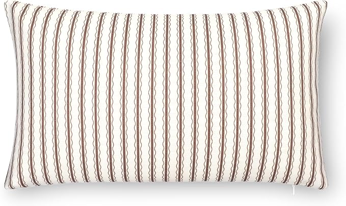 Modern Farmhouse California Casual Indoor Outdoor Lumbar Pillow Cover, 12"x20" Water Repellent for Patio, Backyard, Couch, Poolside, Cocoa Brown Print Wave Stripes