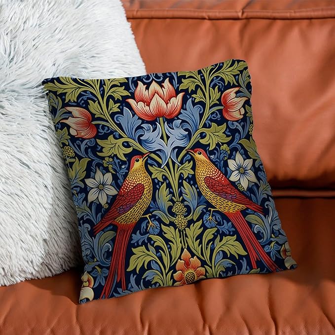 Red Bird Floral Flower Cushion Cases Chinoiserie Asian Botanical Pillows 16x16 INClassic Accent Modern Decorative Pillow Covers for Patio Furniture Garden
