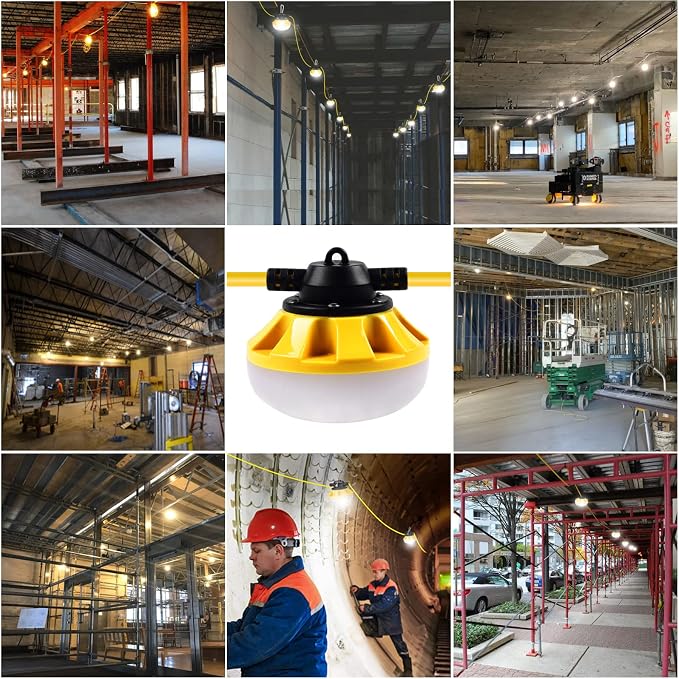 200FT Construction String Lights, Industrial Grade,Free for Climbing Hook | for Construction Sites, Renovation, Walkways,Patio,Mine cave, Outdoor, and Other Outdoor Lighting Solutions Use