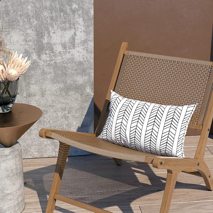 LVTXIII Outdoor Pillow Covers 12” x 20” Patio Lumbar Pillwo Cases Decorative Throw Pillowcase Shell for Couch Garden Furniture Use, Herringbone Black White, 2 Pack