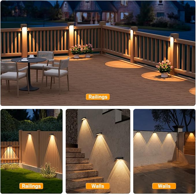 Solar Fence Lights,12 Pack Deck Light,Led Lights Warm White Outdoor Wall Lights,IP45 Solar Powered Light Waterproof for Backyard/Pool/Railing/Patio/Porch/Step/Outside/Garden (Black)