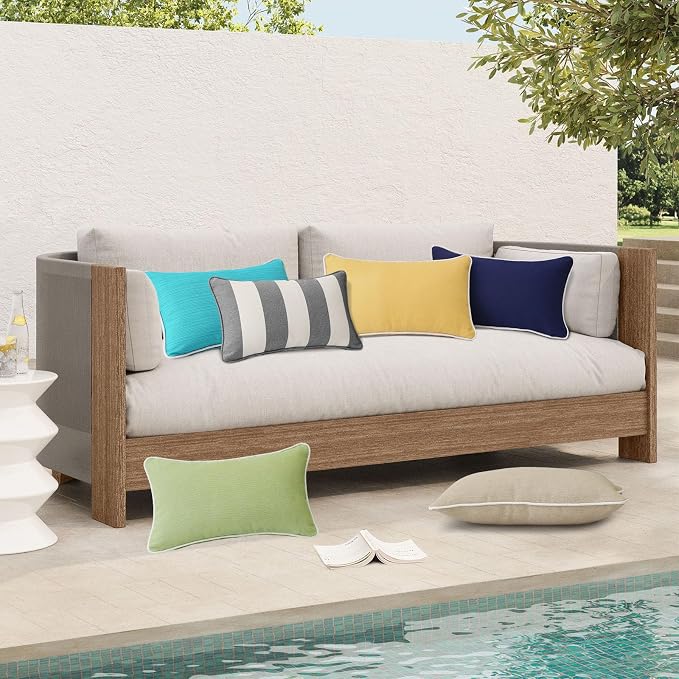 Unimatta Decorative Outdoor Water Repellent Throw Pillows with Inserts, Set of 4, 20" x12" Pillows for Patio, Backyard, Bed, Couch, and Patio Furniture, Gray Stripe